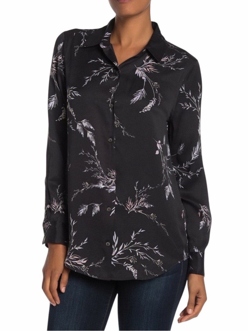 Equipment Femme Silk Blouse Black Floral Button Down Shirt Medium